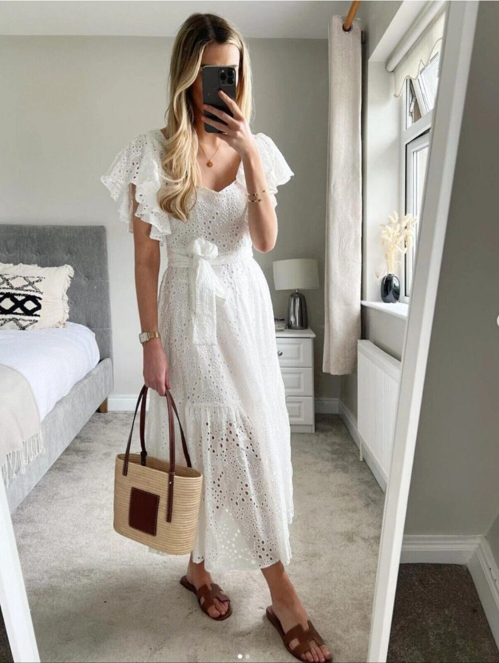 Zara White Cutwork Embroidery V-neck Midi Dress Size Small NWT